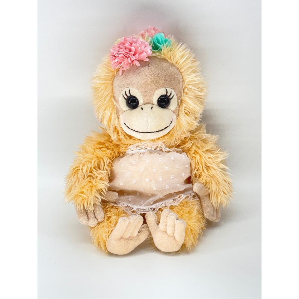 Nakajima Plush Monkey Doll Yellow Floral Lace Dress Stuffed Animal Japan